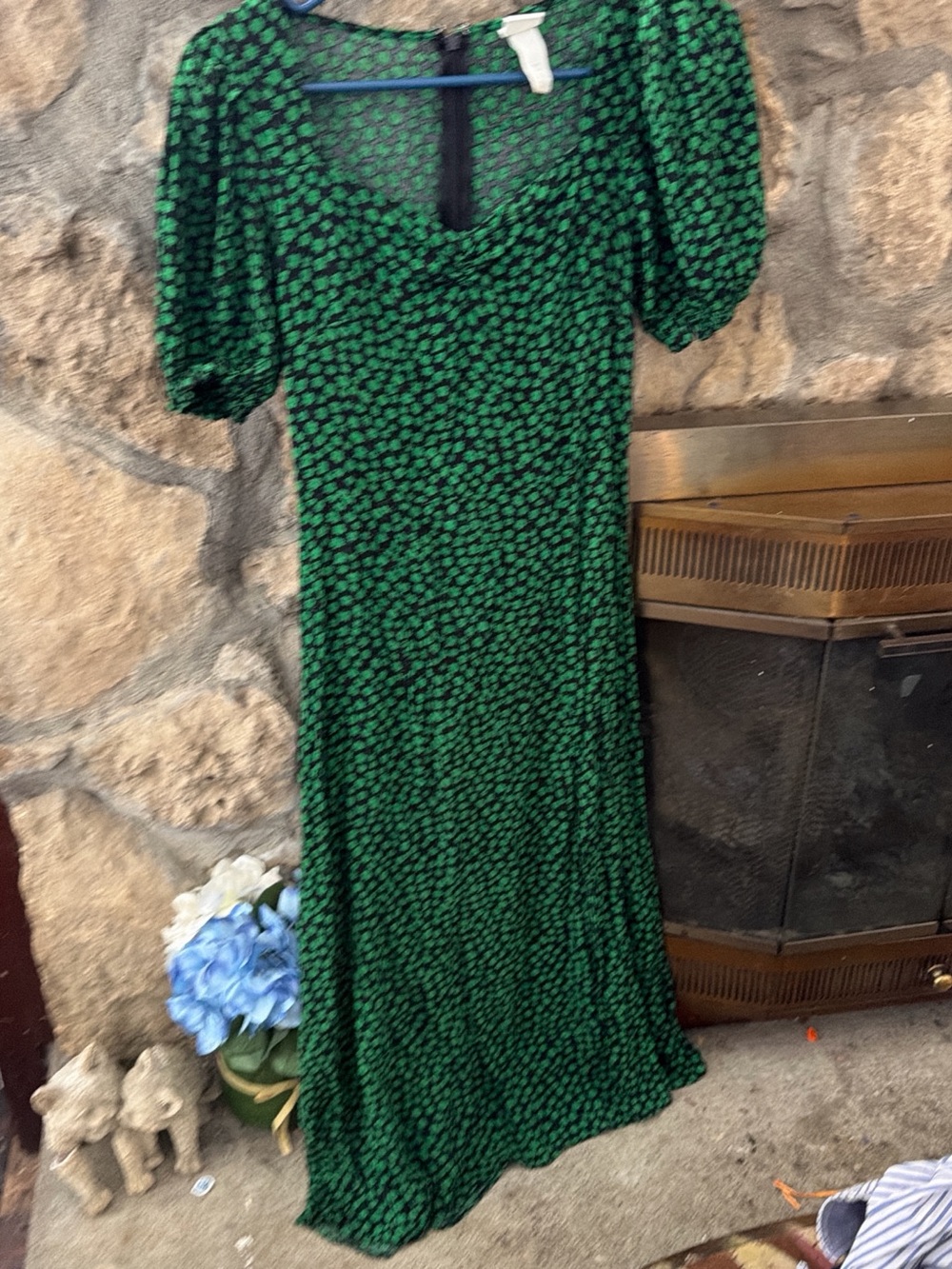 H&M Green Floral Maxi Dress with Puff Sleeves